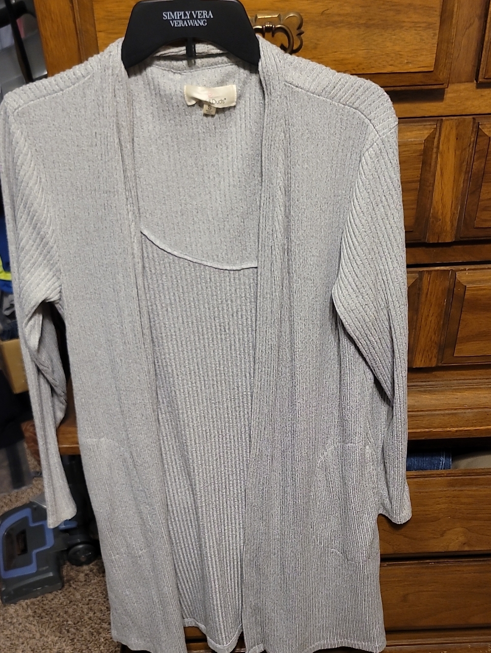 Cuddl Duds Light Gray Ribbed Knit Cardigan